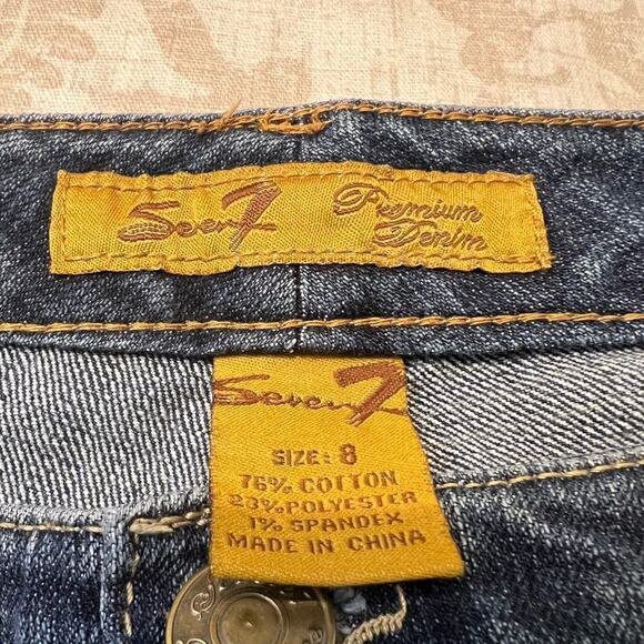 Seven7 jeans medium wash straight leg blue denim logo stitching on pockets Sz 8 - Picture 12 of 16